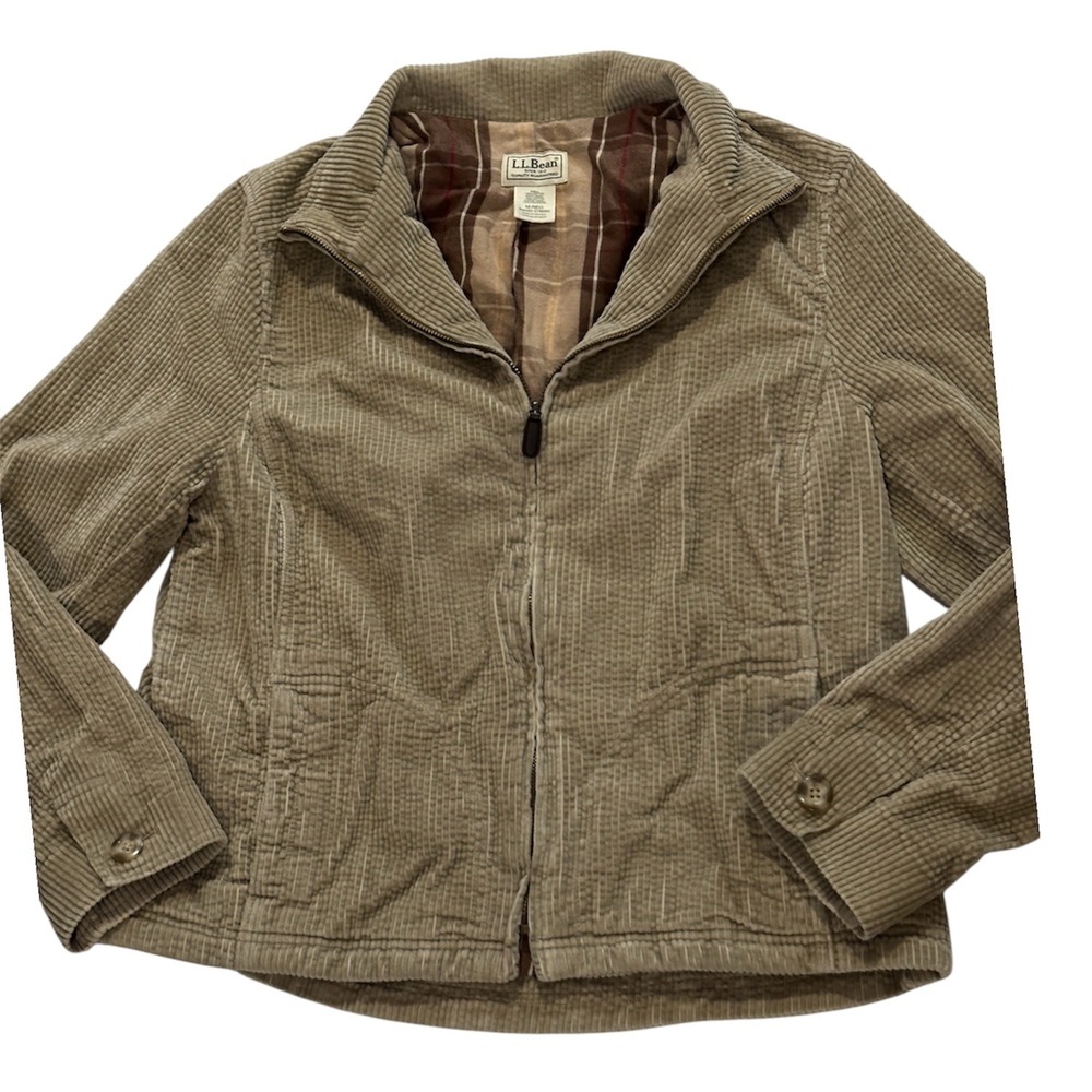 LL Bean Corduroy plaid lined jacket worms size M full zip Tan Gorpcore